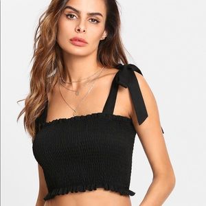 Black tie shoulder crop top